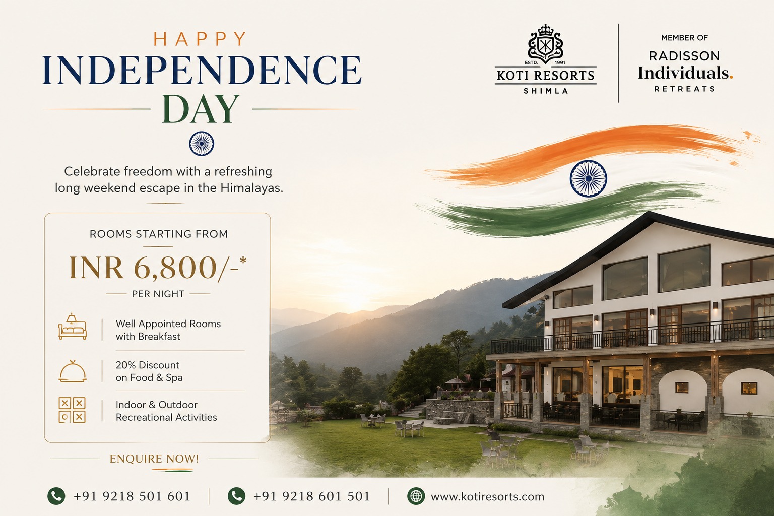 Koti Resorts Independence Day offer